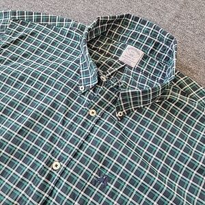 Brooks Brothers Shirt Men's 2XL Green Check Plaid Nylon Stretch Button Down OCBD
